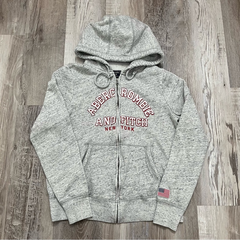 Abercrombie & Fitch Zip Up Hoodie Sweatshirt Size Medium Gray Red